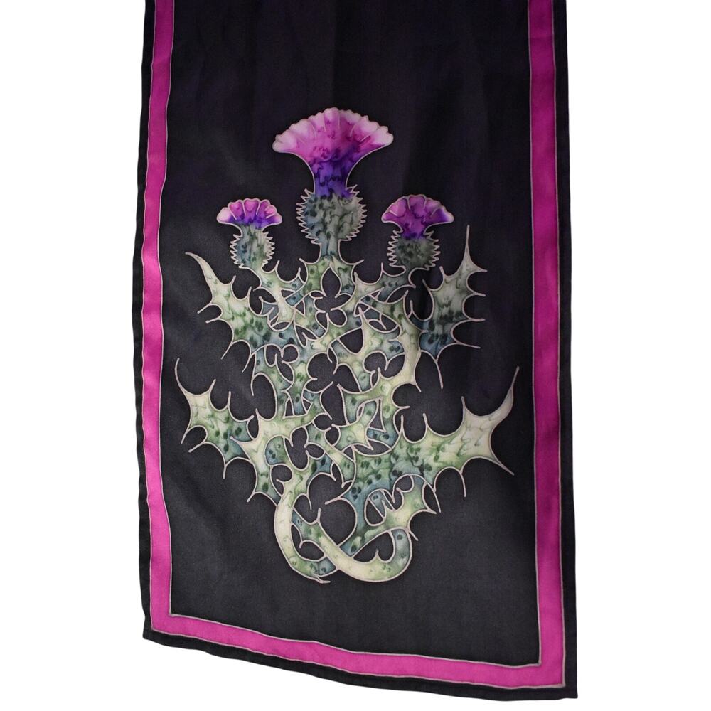 Kathy Scrivens Hand Painted Pure Silk Scarf Scottish Thistle Made In Scotland
